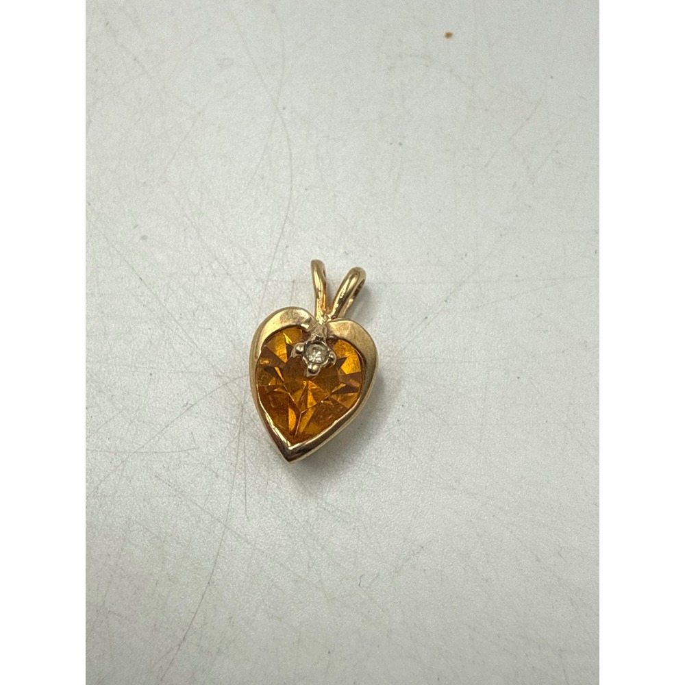 Orange Heart Gemstone Pendant Gold Tone Accent Stone Charm